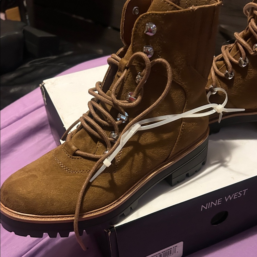 Nine West Tan Lace-Up Lug Sole Boots - Picture 4 of 4
